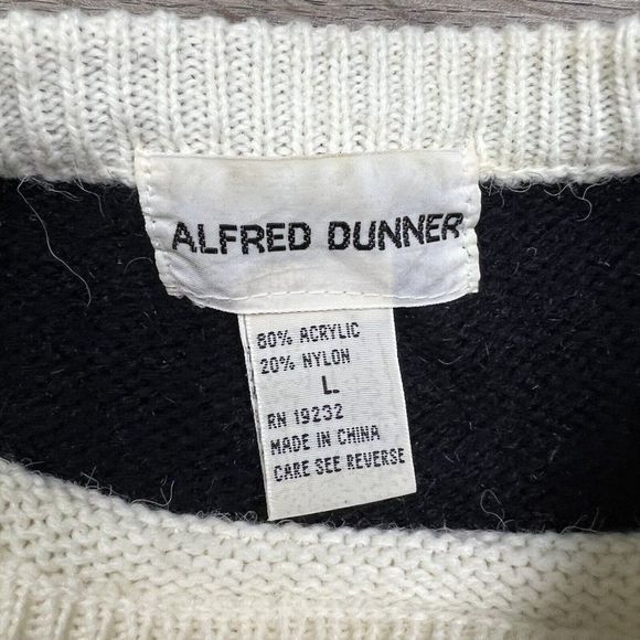 Vintage Alfred Dunner Sweater Floral White Black Colorblock Pullover Knit 90s L - Picture 2 of 5